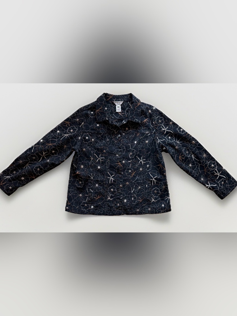 B.N.Y.J. Floral Embroidered Black Denim Jacket Size L